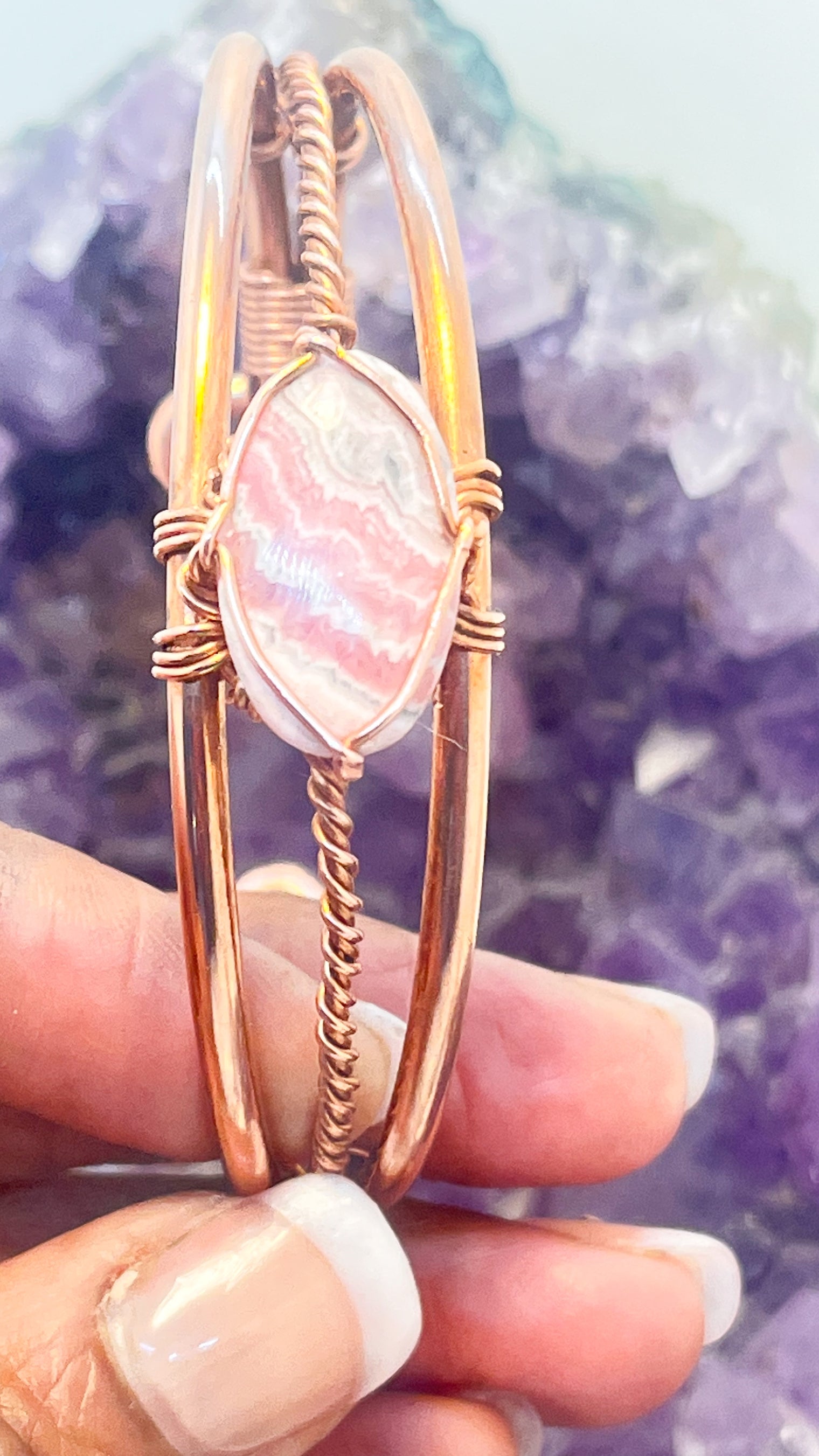 Rhodochrosite Wirewrapped Copper Bracelet