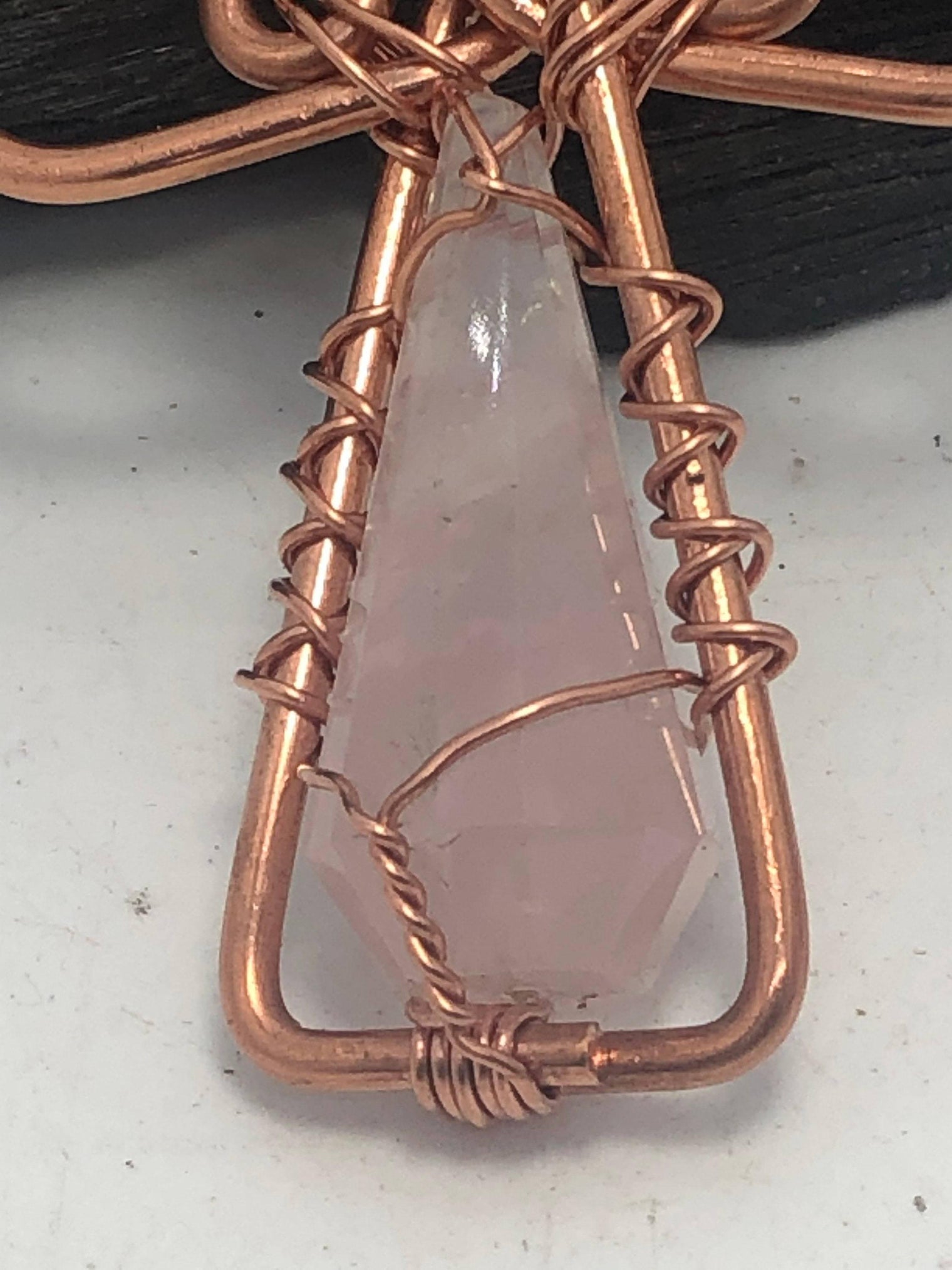 Rose Quartz Vogel Shaped Copper Ankh 4 1/2 x 2 1/2 inch Egyptian Kemetic Ankh Pendant Necklace - Infinite Treasures, LLC