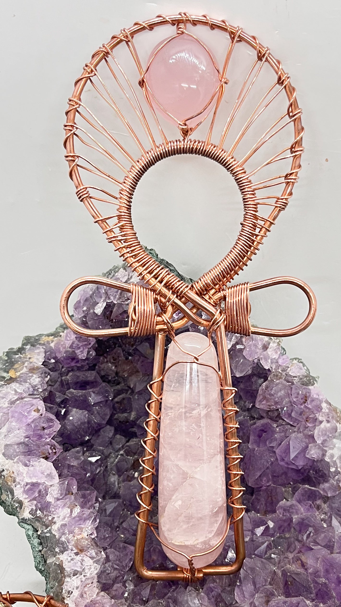 rose quartz copper ankh cross coptic