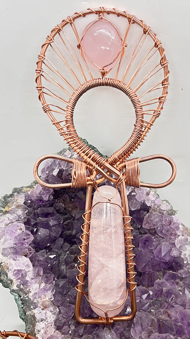 rose quartz copper ankh cross coptic
