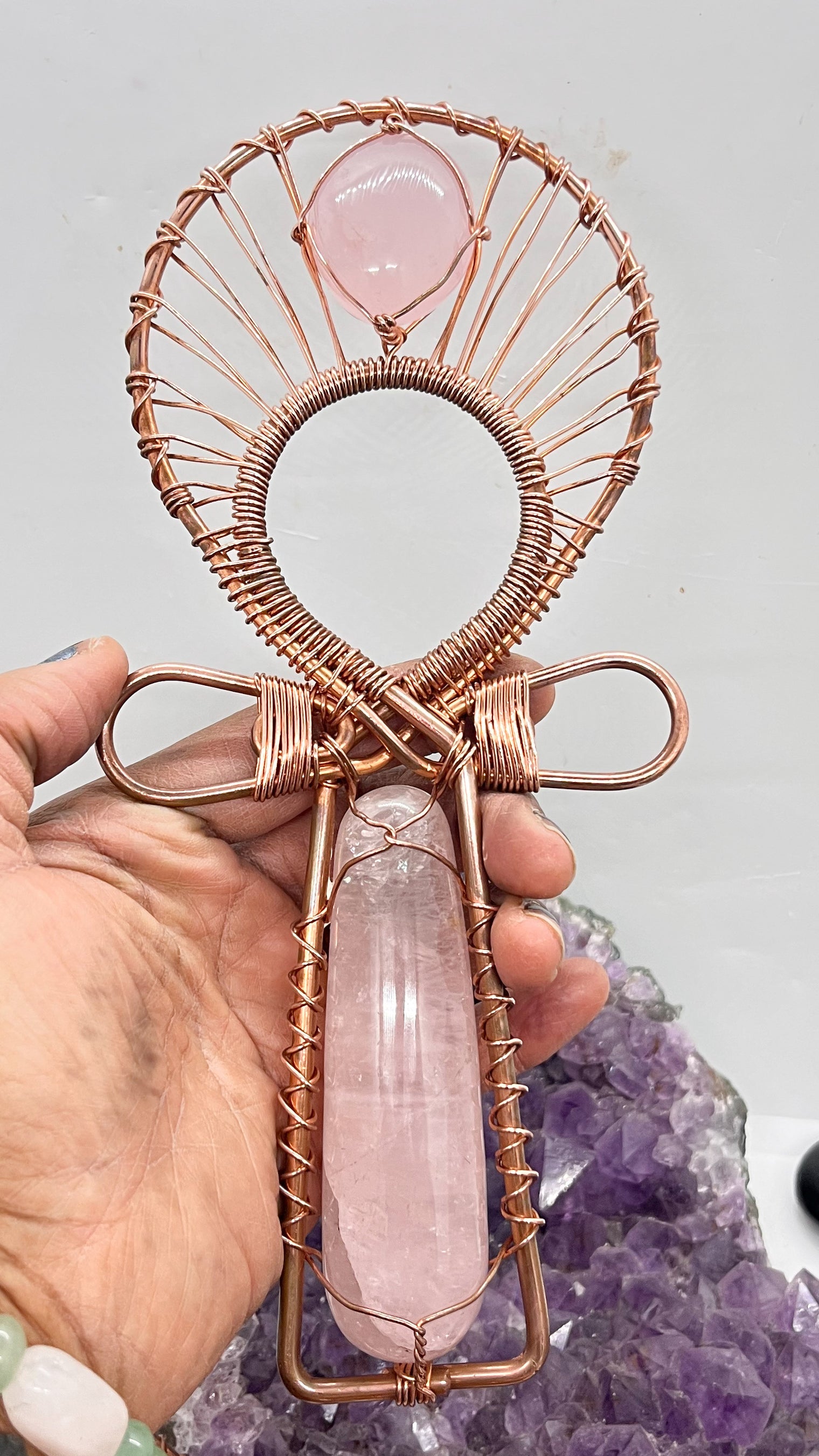 rose quartz copper ankh cross coptic