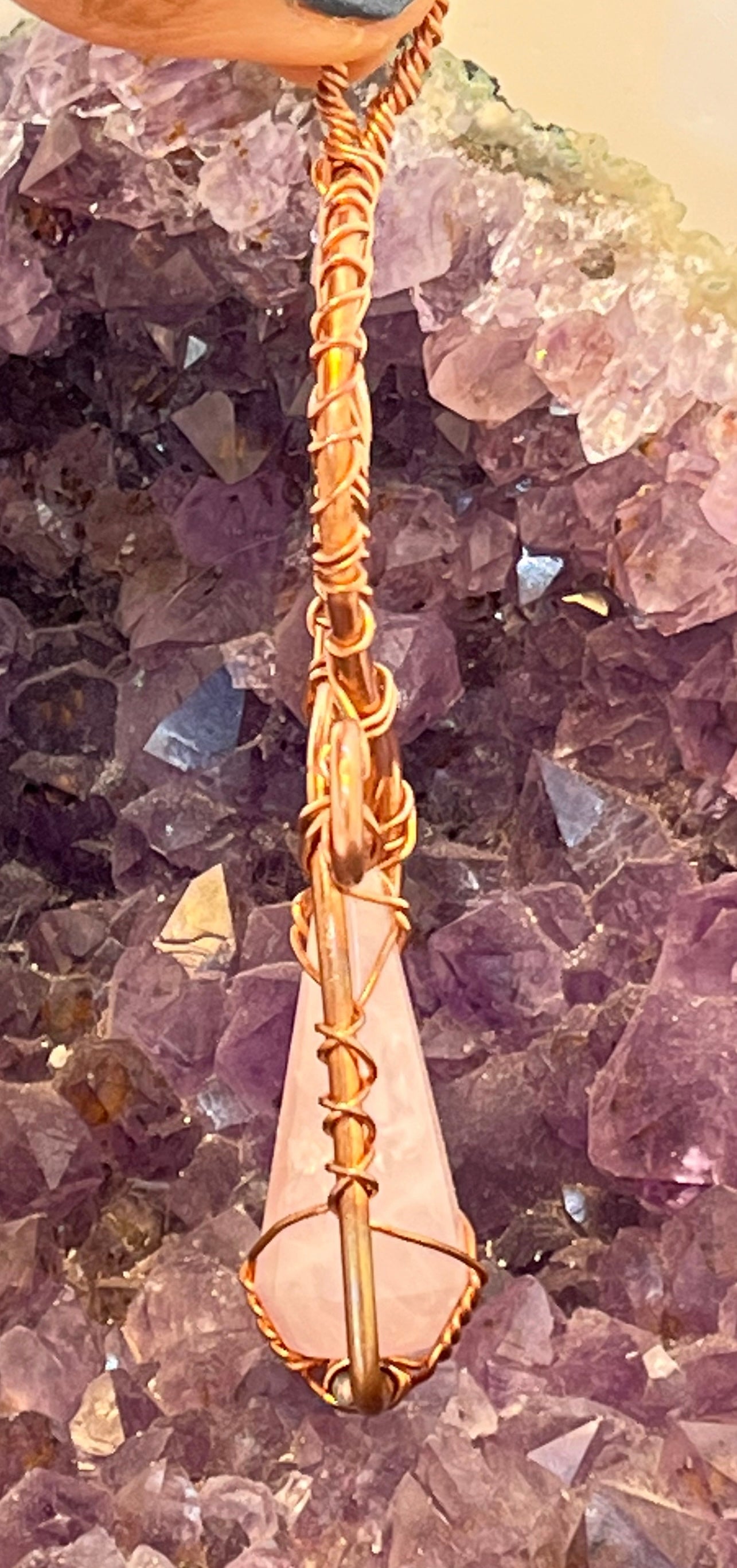 Rose Quartz or Clear Quartz Wirewrapped Copper Ankh Pendant