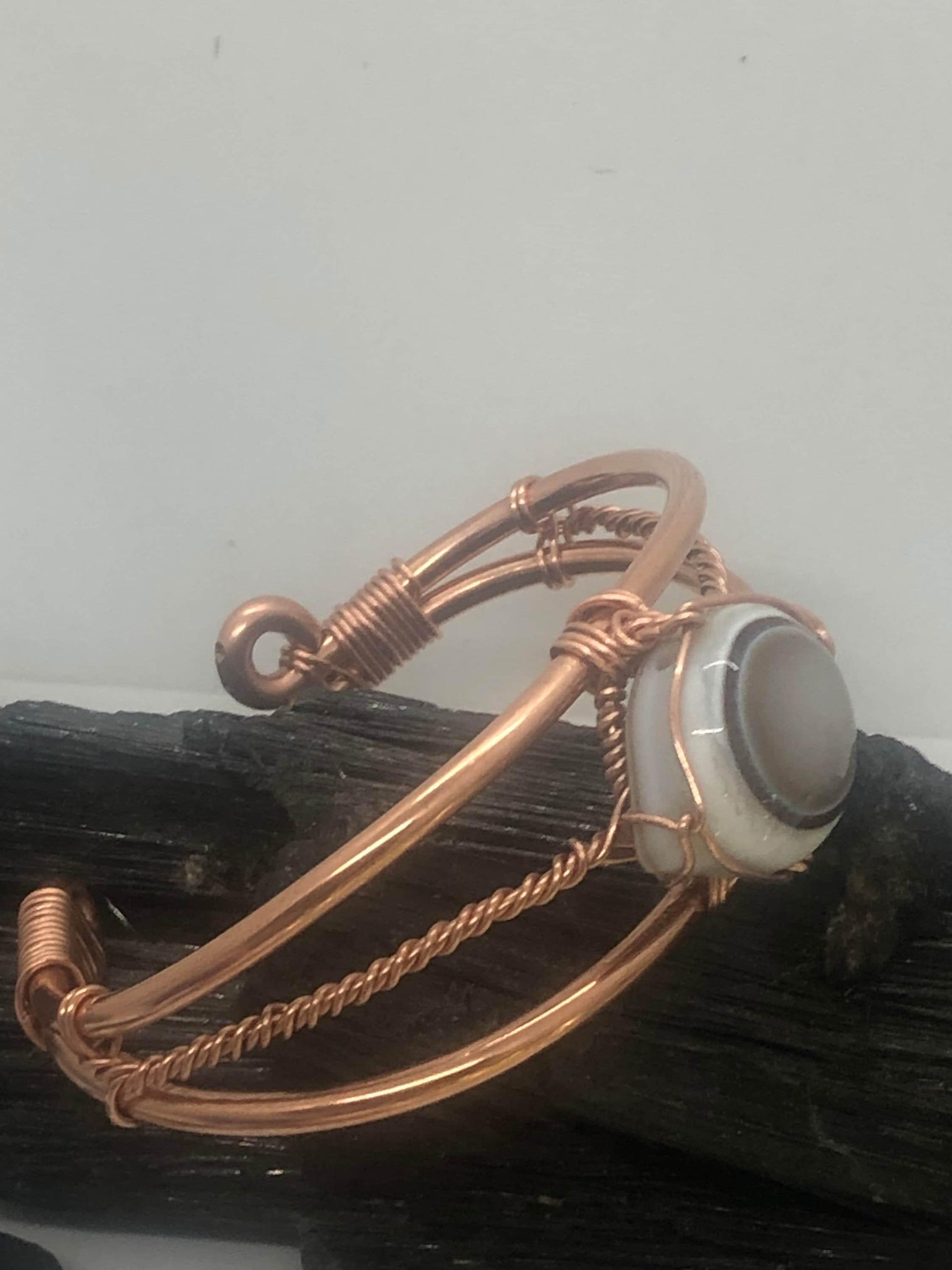 Sardonyx Bulls Eye Evil Eye Crystal Copper Bracelet Wire wrapped Handmade - Infinite Treasures, LLC