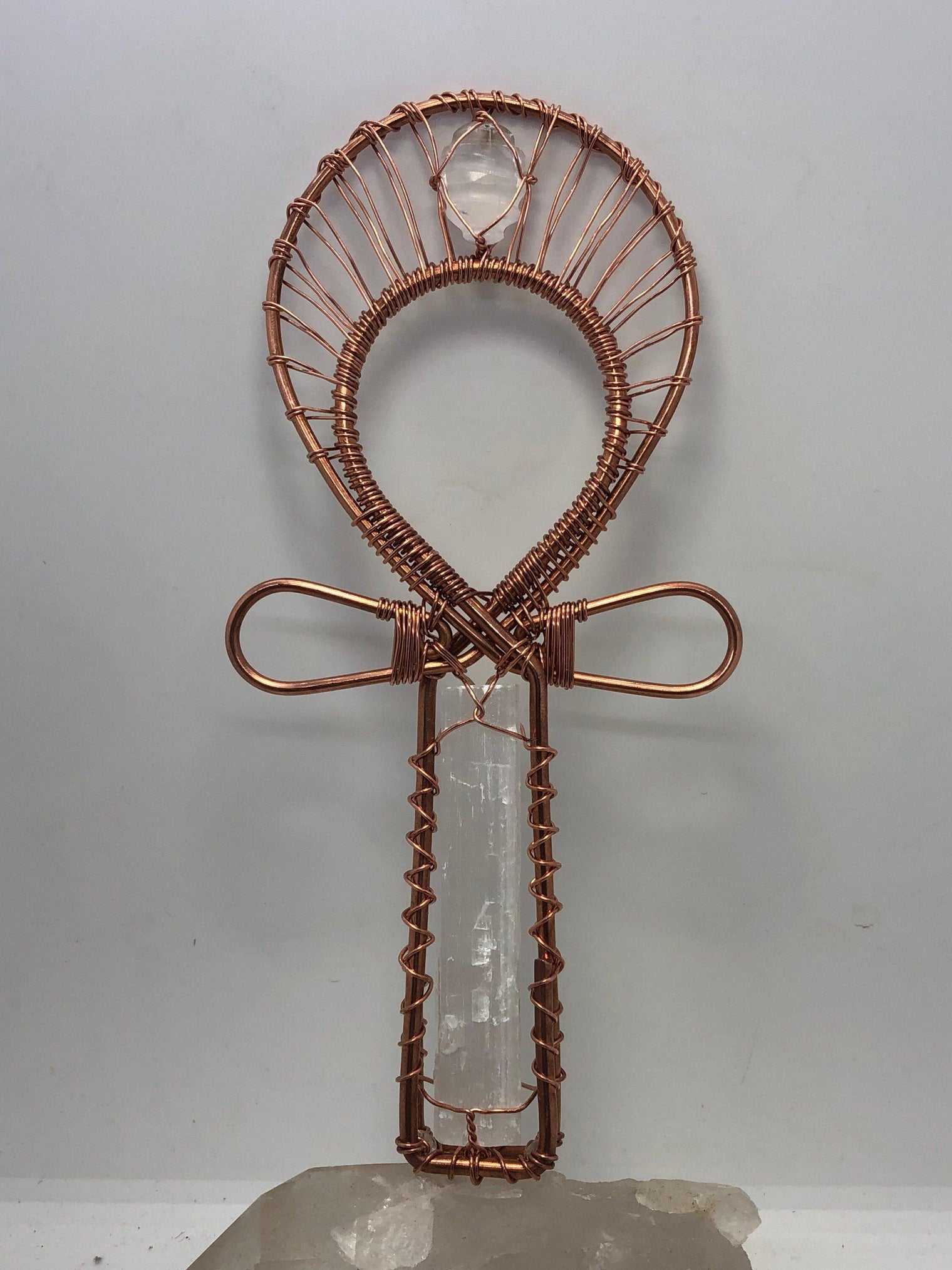 Selenite crystal with Selenite healing synergy reiki Ankh - Infinite Treasures, LLC