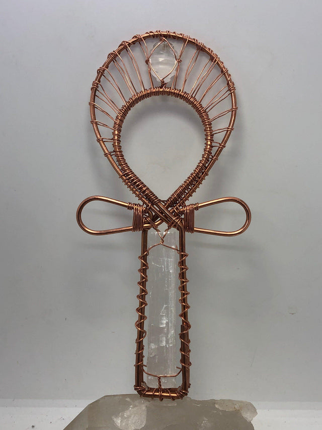 Selenite crystal with Selenite healing synergy reiki Ankh - Infinite Treasures, LLC