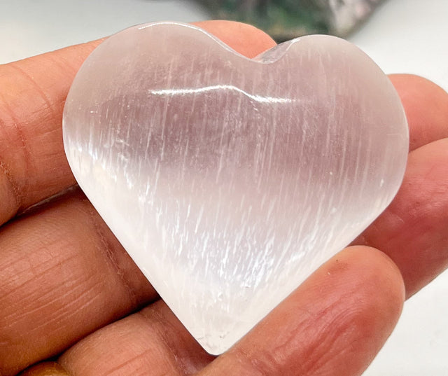 Selenite 1.5 inch Heart Crystal Mineral Specimen