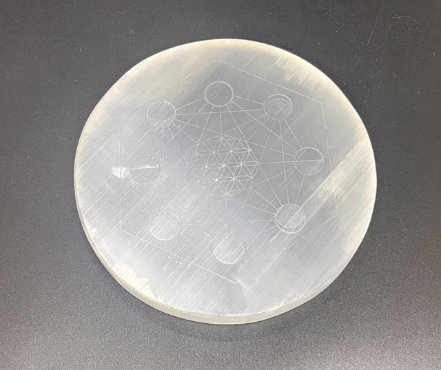 RARE Selenite 5.5 inch Charging Plate Flower of Life Lunar Cycle