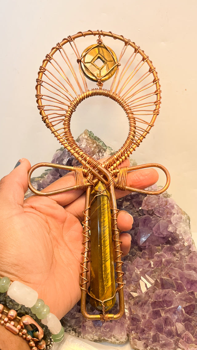 Tigers Eye Copper Handheld Ankh