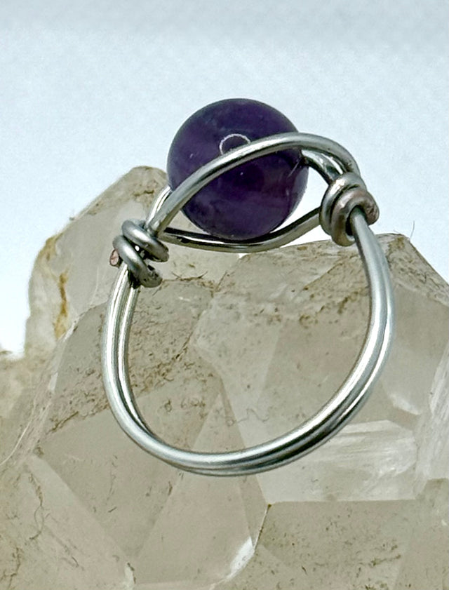 Amethyst on Tinned Copper Bead Ring
