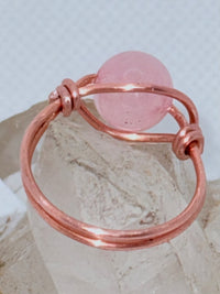 Rose Quartz Copper Bead Ring
