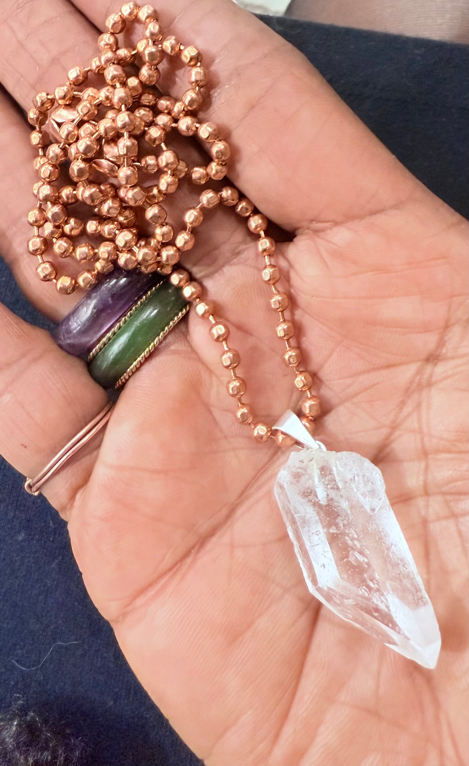Clear Crystal Quartz Pendant on 20 inch Dainty Copper Chain