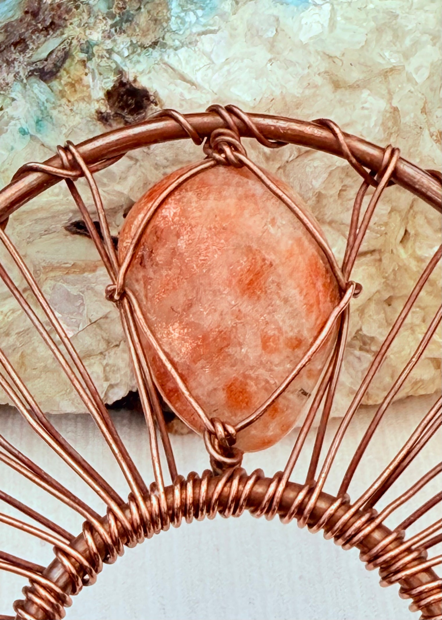 Yellow Calcite and Sunstone Copper Handheld Ankh