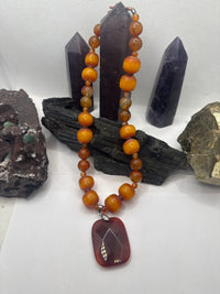 Carnelian and African Amber Necklace with Carnelian Pendant~18 Inches
