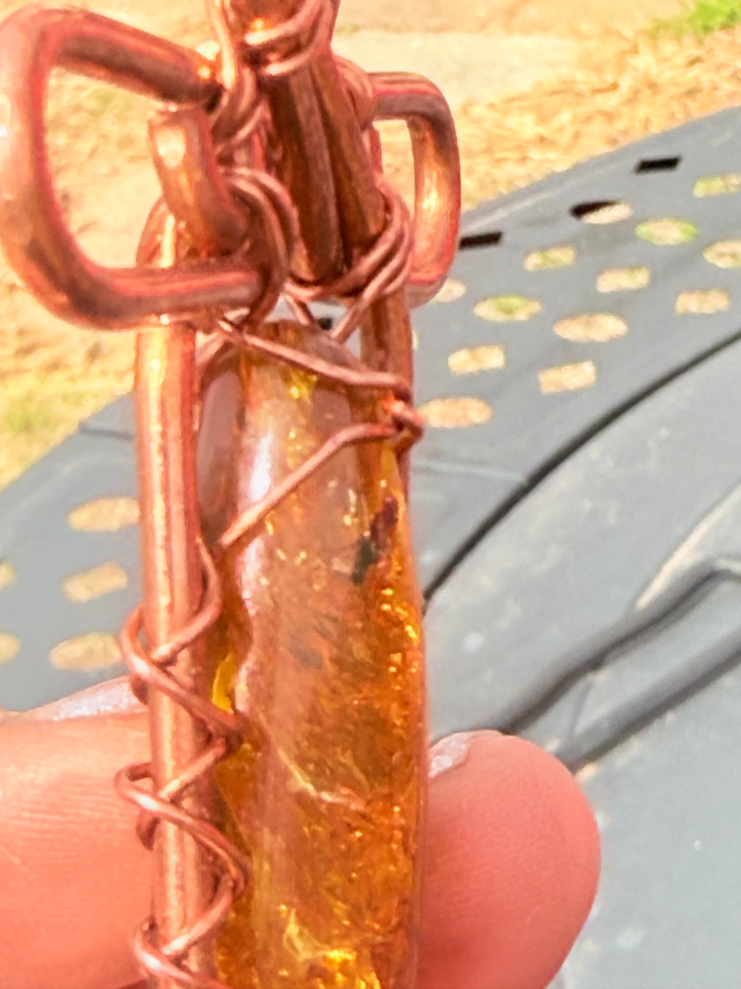 Mexican Amber from Chiapas, Mexico, Insect Inclusion, Copper Ankh Wirewrapped Wearable Pendant