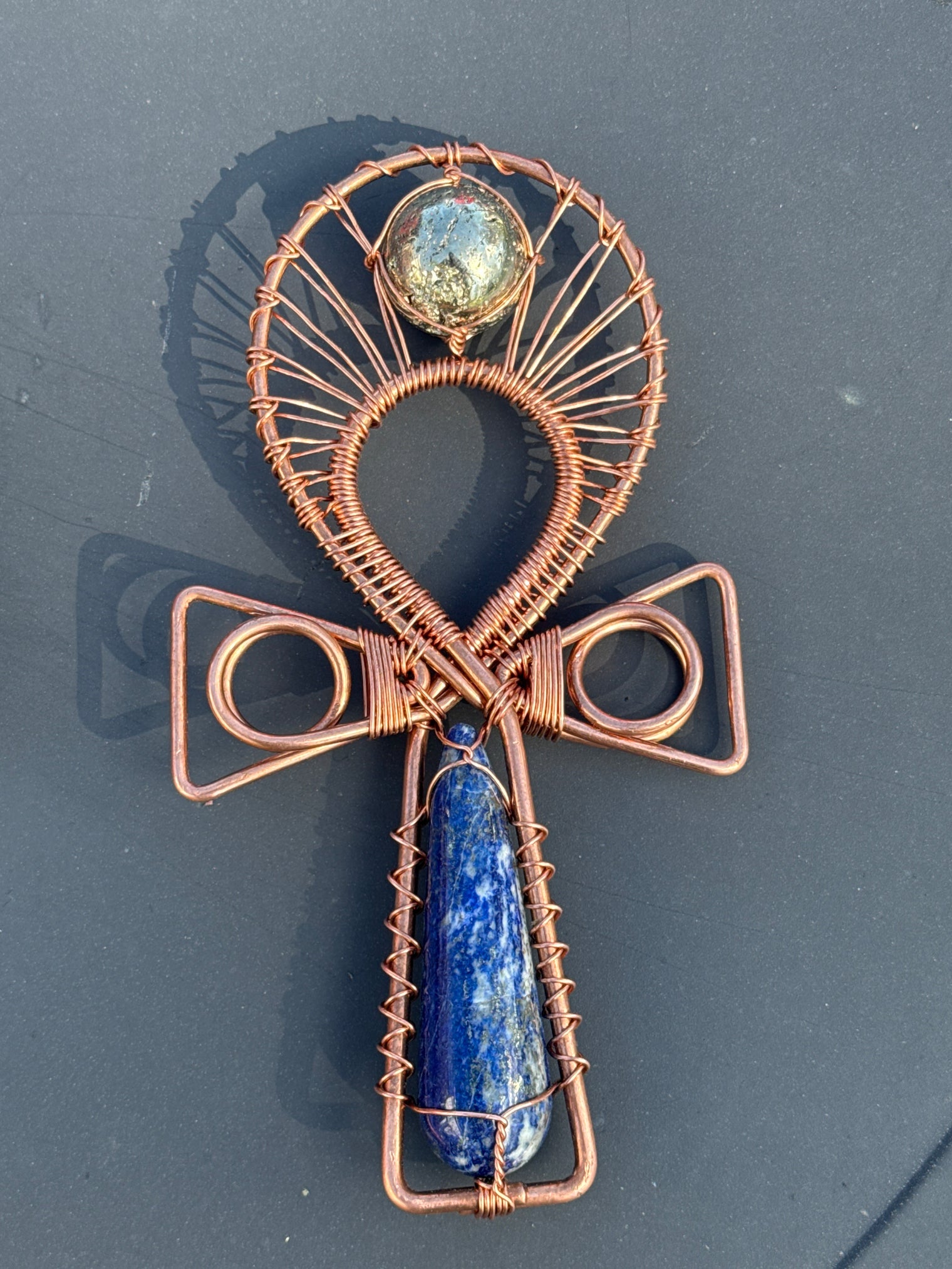 Lapis Lazuli and Pyrite EMF Protection Handheld Ankh