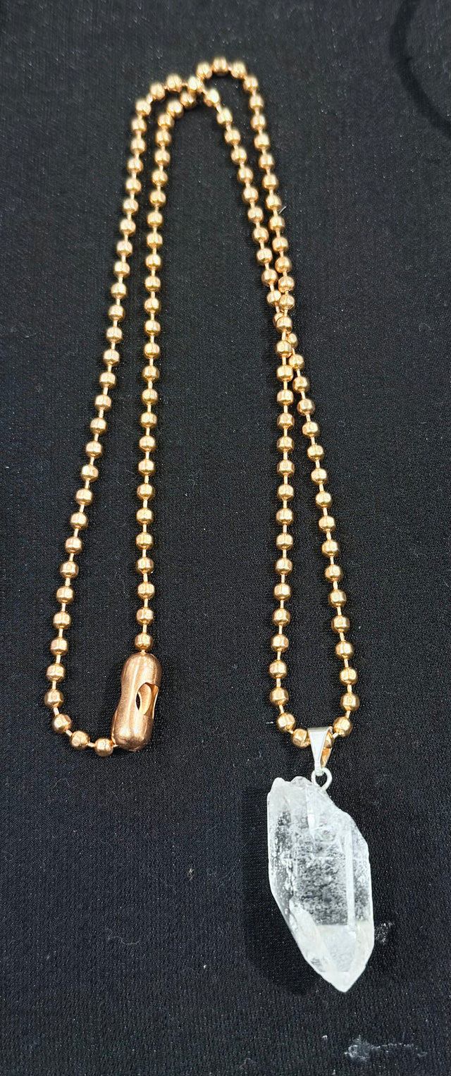 Clear Crystal Quartz Pendant on 20 inch Dainty Copper Chain