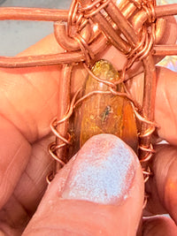 Mexican Amber from Chiapas, Mexico, Insect Inclusion, Copper Ankh Wirewrapped Wearable Pendant