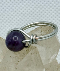 Amethyst on Tinned Copper Bead Ring