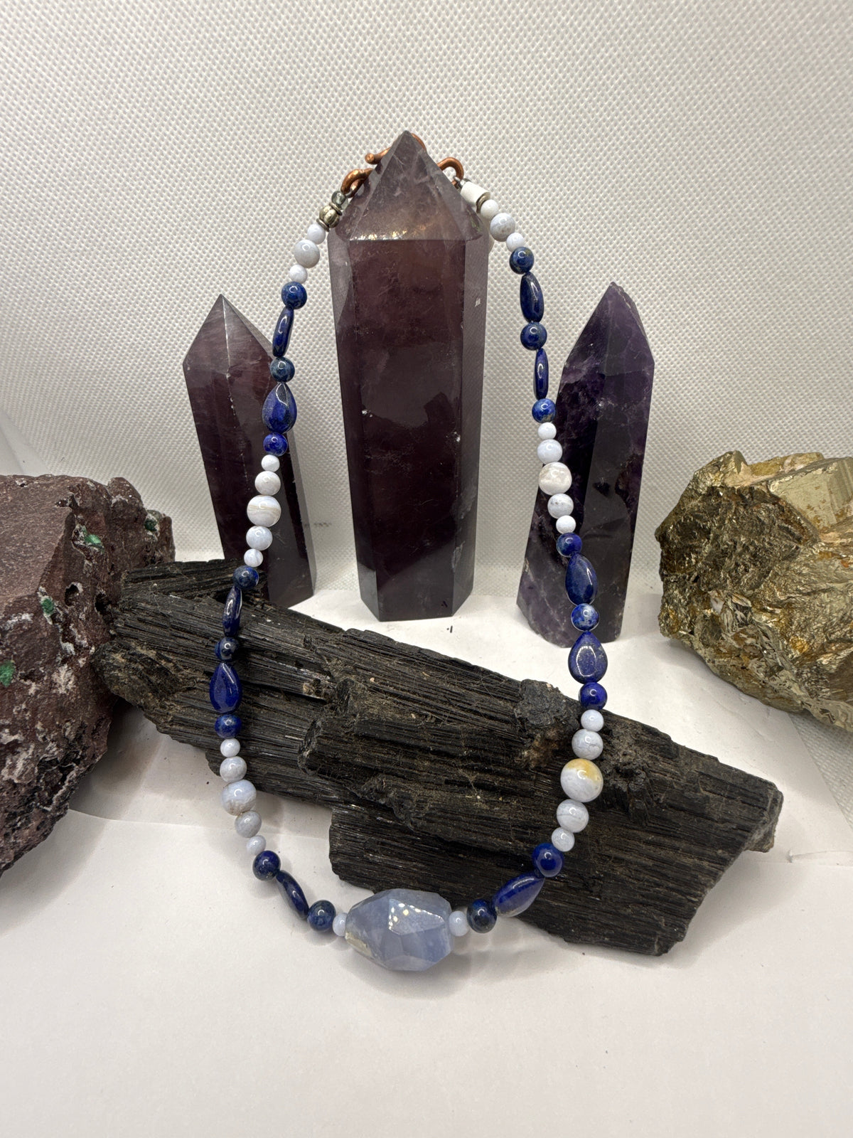 Lapis Lazuli and Blue Lace Agate Necklace 16 inch