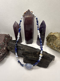 Lapis Lazuli and Blue Lace Agate Necklace 16 inch