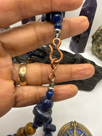 Lapis Lazuli and Tiger Eye Necklace with Compass Pendant 20 Inches