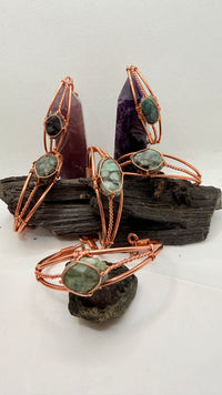 Natural Emerald Wirewrapped Copper Bracelet