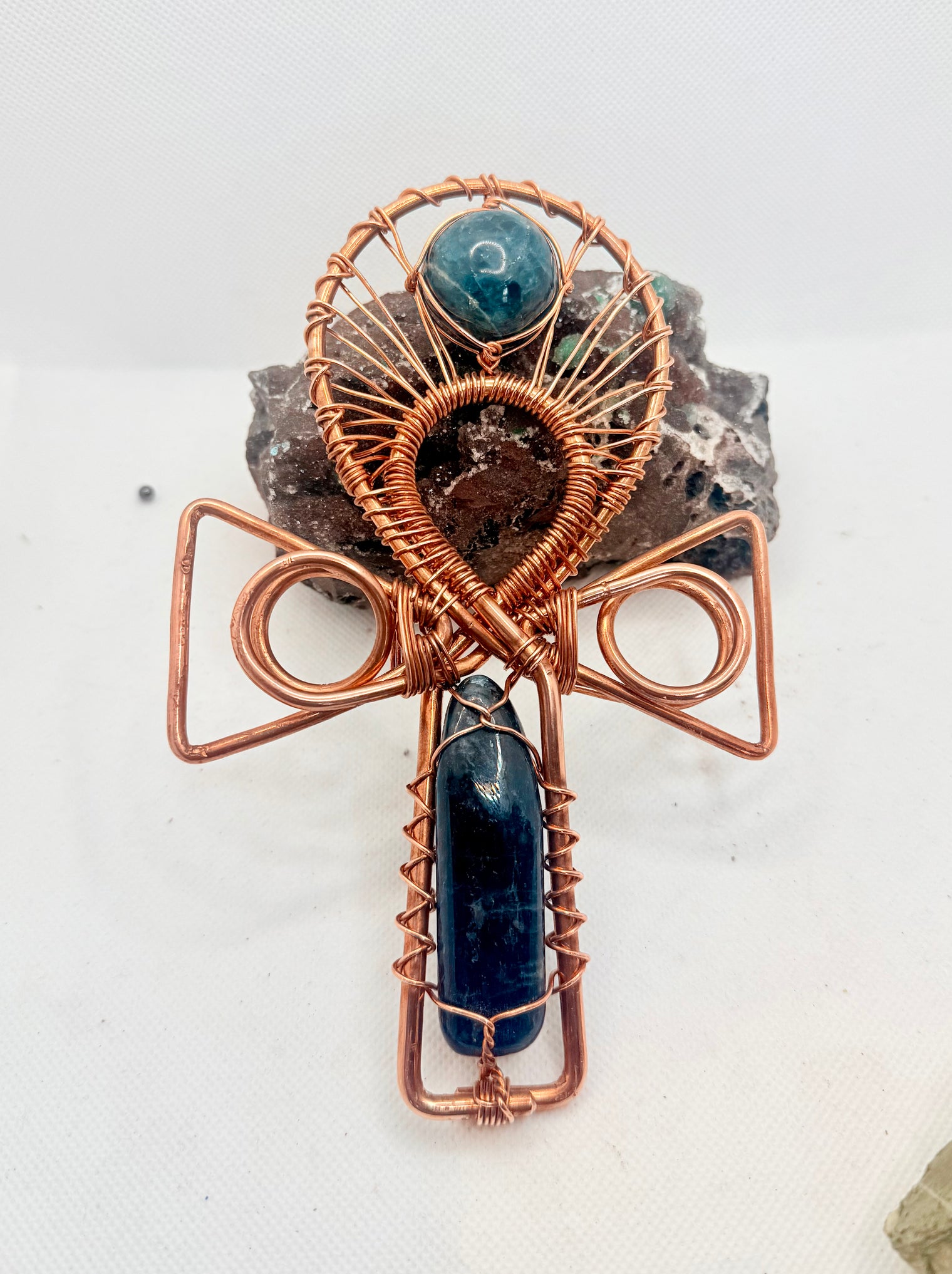 Apatite and Blue Kyanite EMF Protection Handheld Ankh