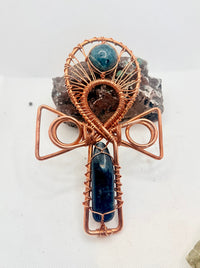 Apatite and Blue Kyanite EMF Protection Handheld Ankh