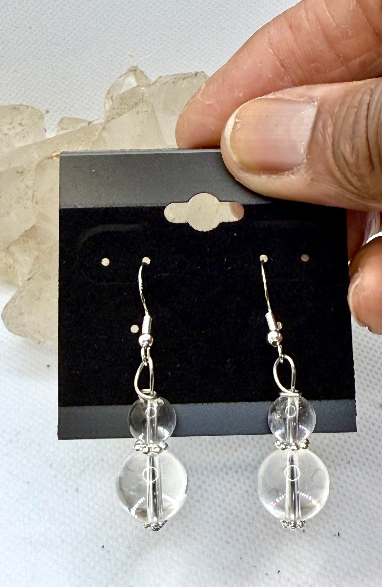 Clear Quartz  Sterling Silver Plated Hooks Earrings