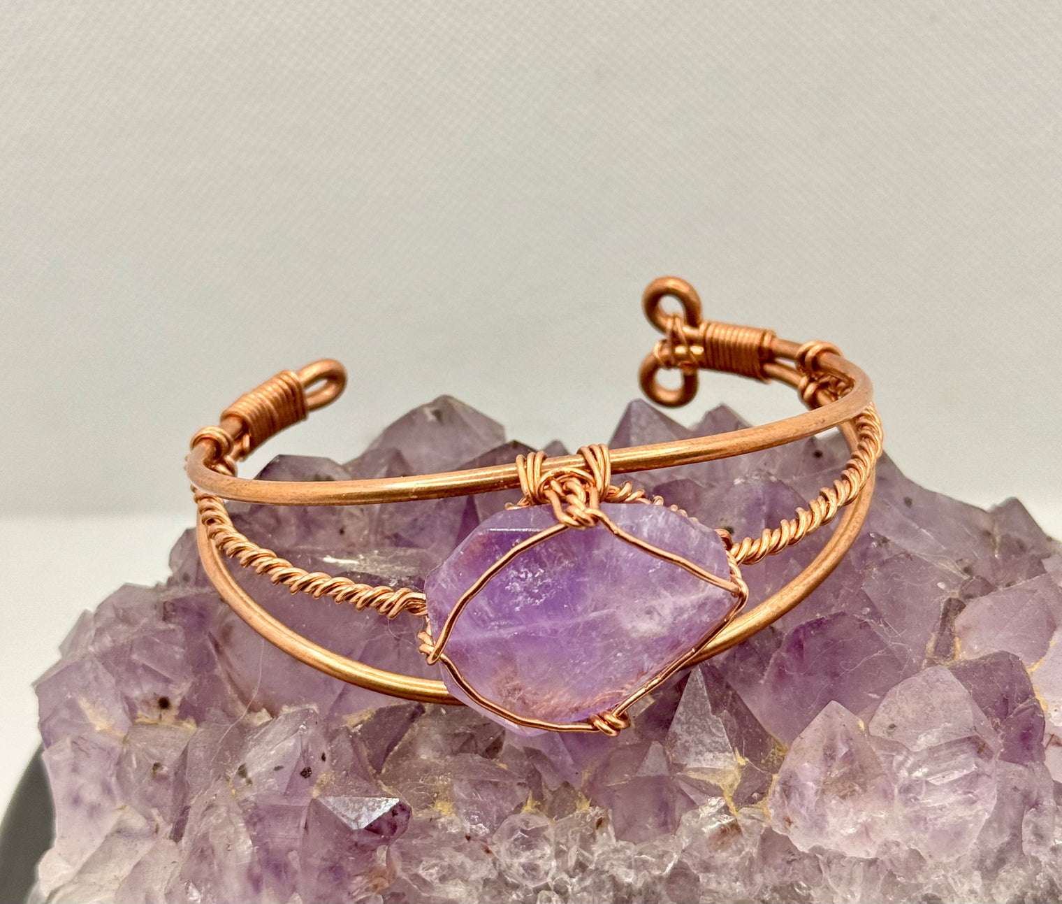 Amethyst  Wirewrapped Copper Bracelet