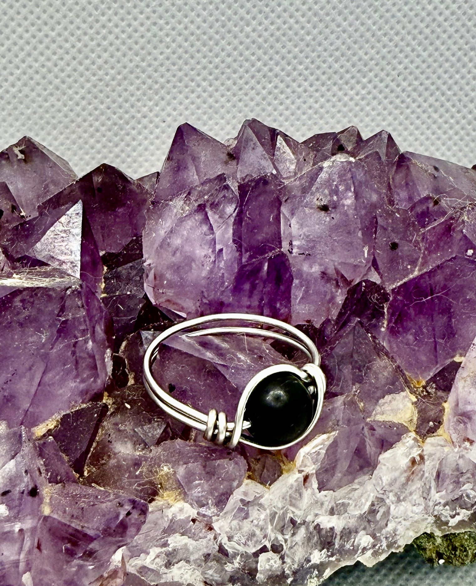 Black Onyx Tinned Copper Bead Ring