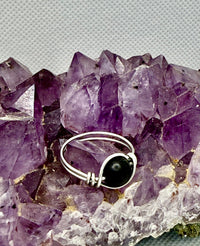 Black Onyx Tinned Copper Bead Ring