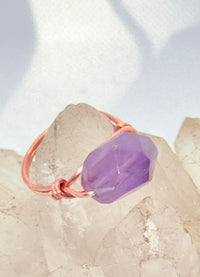 Amethyst Faceted Bead on Copper Ring