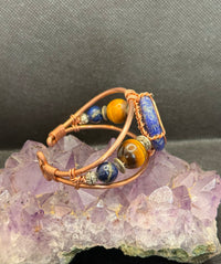 Lapis Lazuli with Tigers Eye Wirewrapped Copper Bracelet Crystal