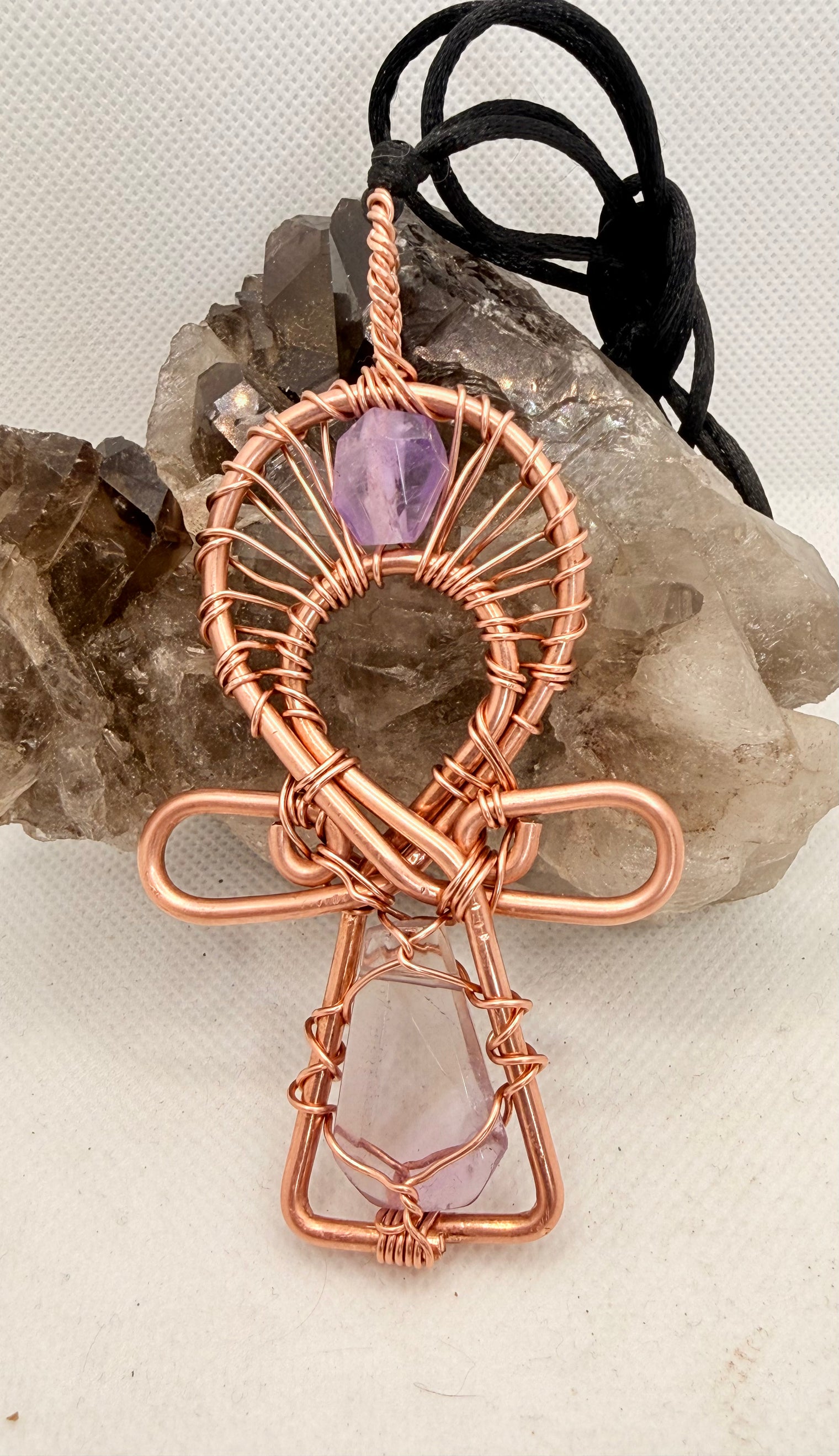 Amethyst Copper Ankh Pendant Necklace w/Amethyst top stone