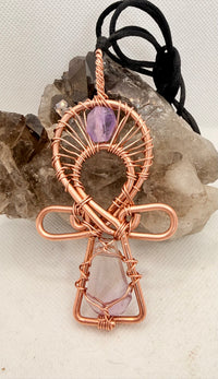 Amethyst Copper Ankh Pendant Necklace w/Amethyst top stone