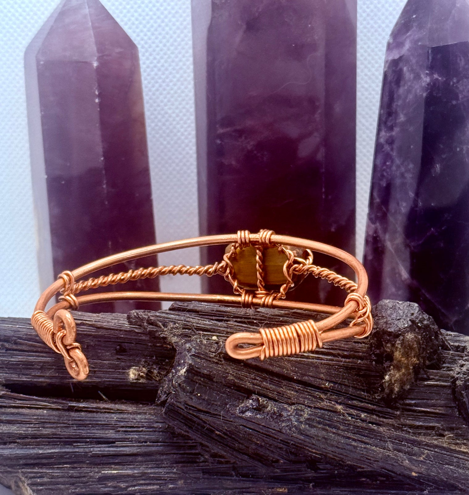 Natural Tiger Eye Wirewrapped Copper Bracelet