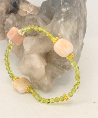 Peridot and Pink Moonstone “Leo Full Moon 2026” Stretchy Bracelet