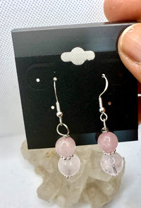 Rose Quartz Sterling Silver Plated Hooks  Earrings