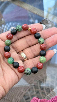 Red Jasper, Black Onyx, and Green Chrysoprase Stretchy Gemstone Bracelet