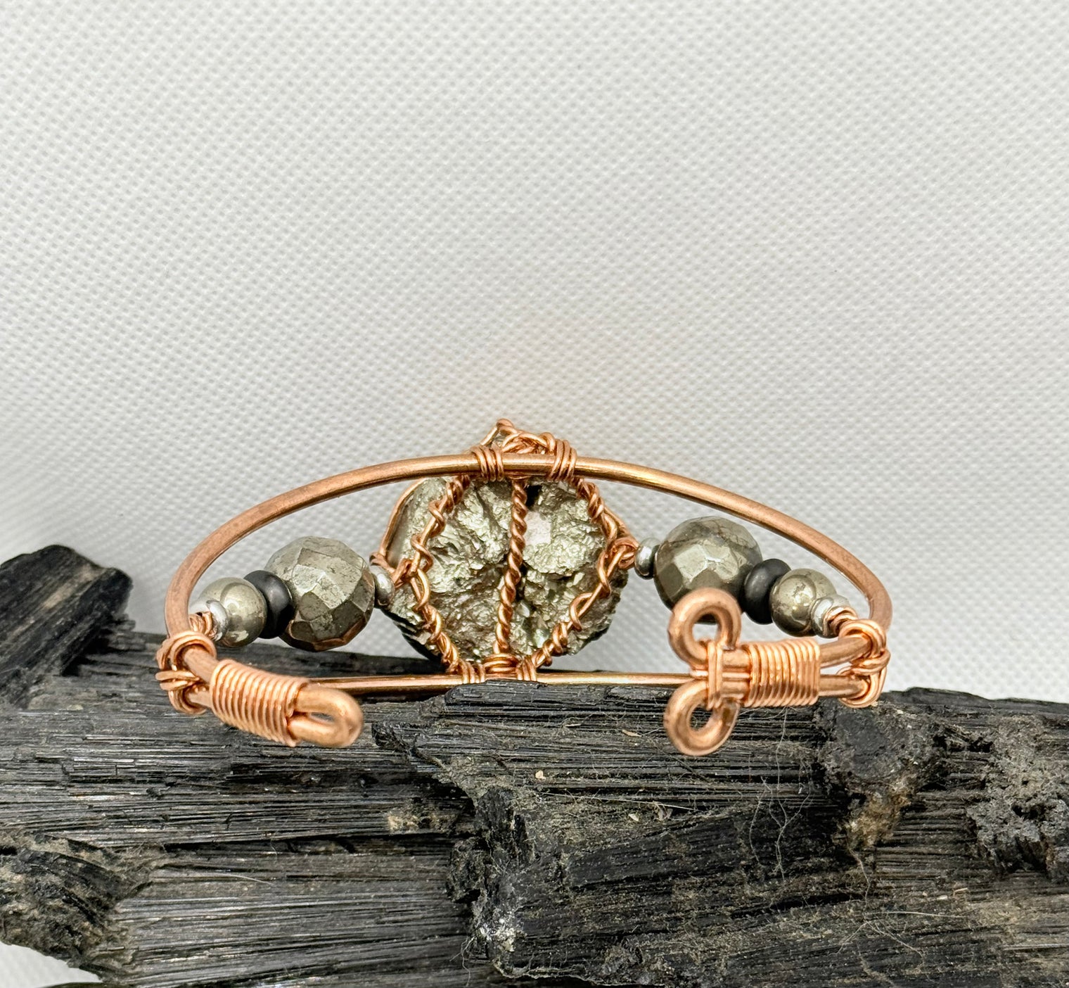 Pyrite Cluster with Shungite Copper Wirewrapped Bracelet