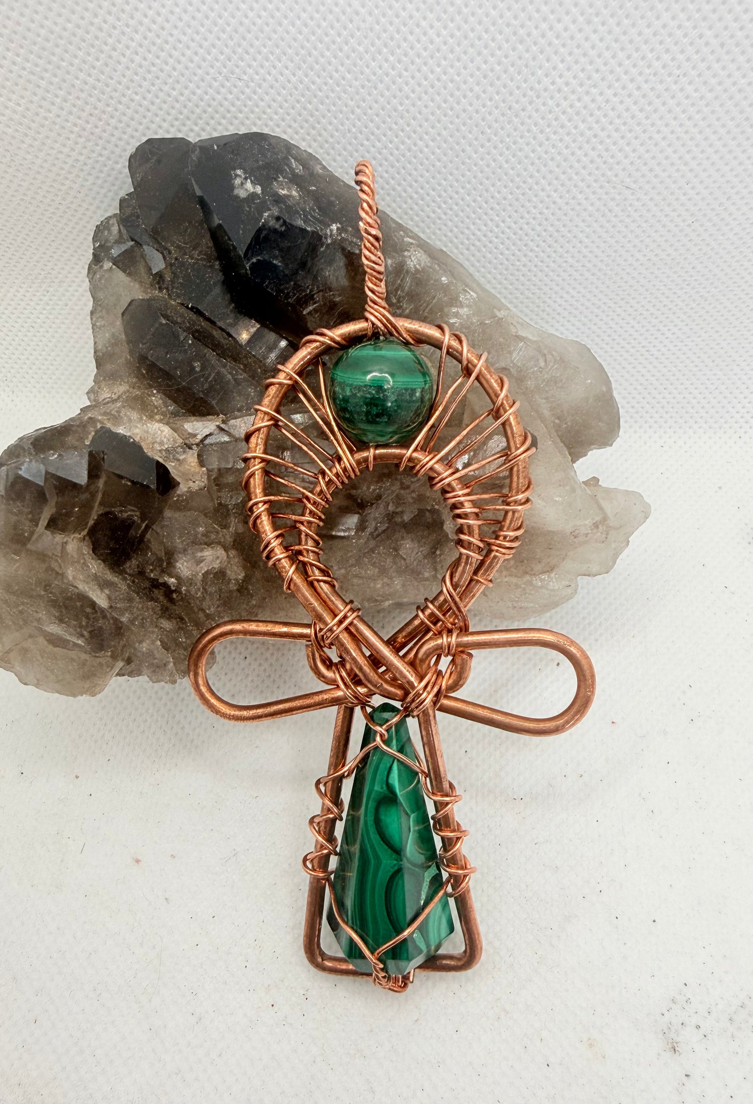 Malachite Wearable Copper Crystal Ankh