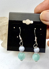 Amazonite and Blue Lace Agate Sterling Silver Plated Hooks Earrings