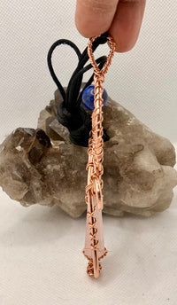 Rose Quartz and Lapis Lazuli Wirewrapped Copper Ankh Pendant