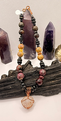 Rainbow Tourmaline Black Tourmaline with Double Terminated Crystal Copper Pendant Necklace~15 Inches