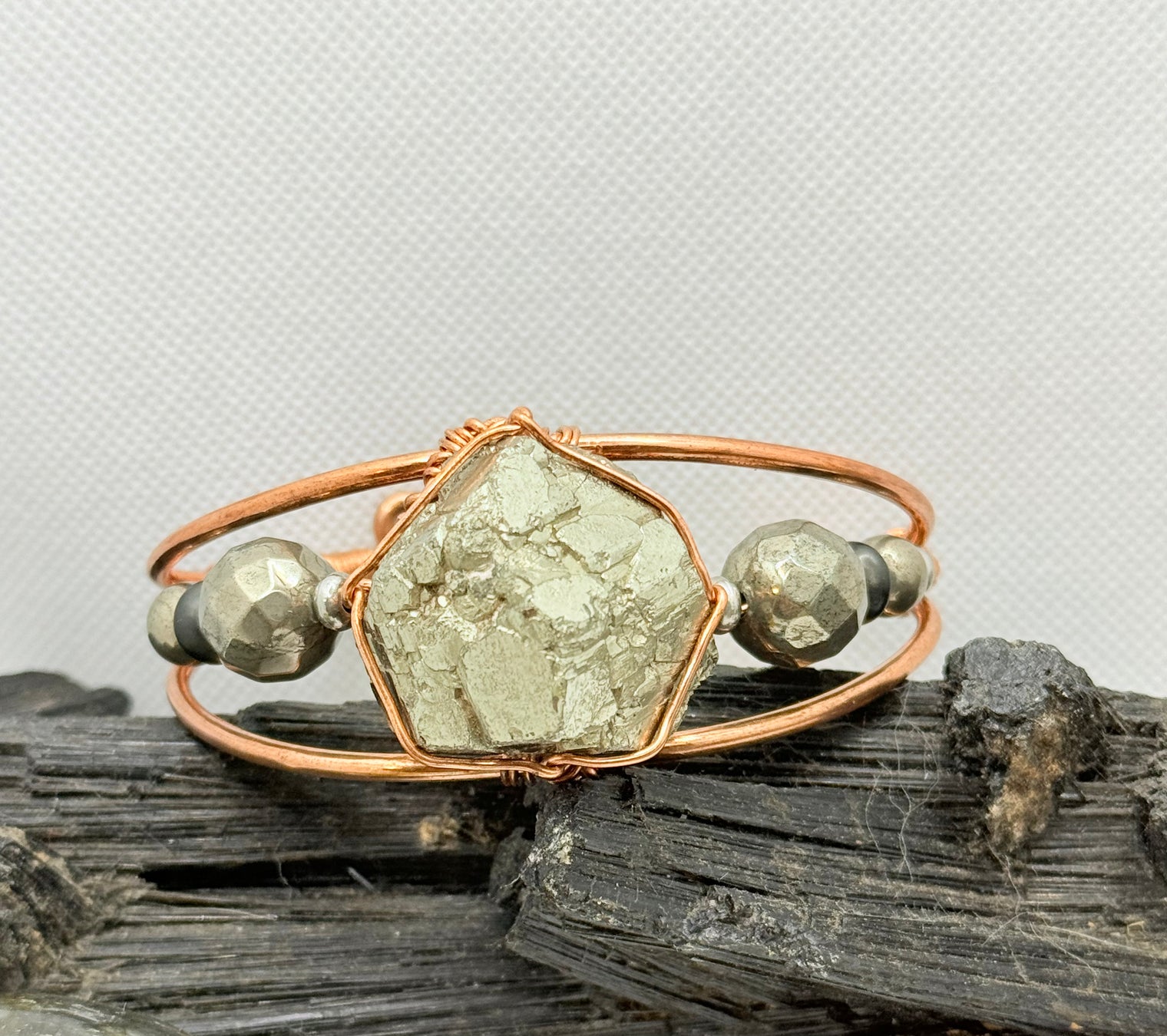 Pyrite Cluster with Shungite Copper Wirewrapped Bracelet