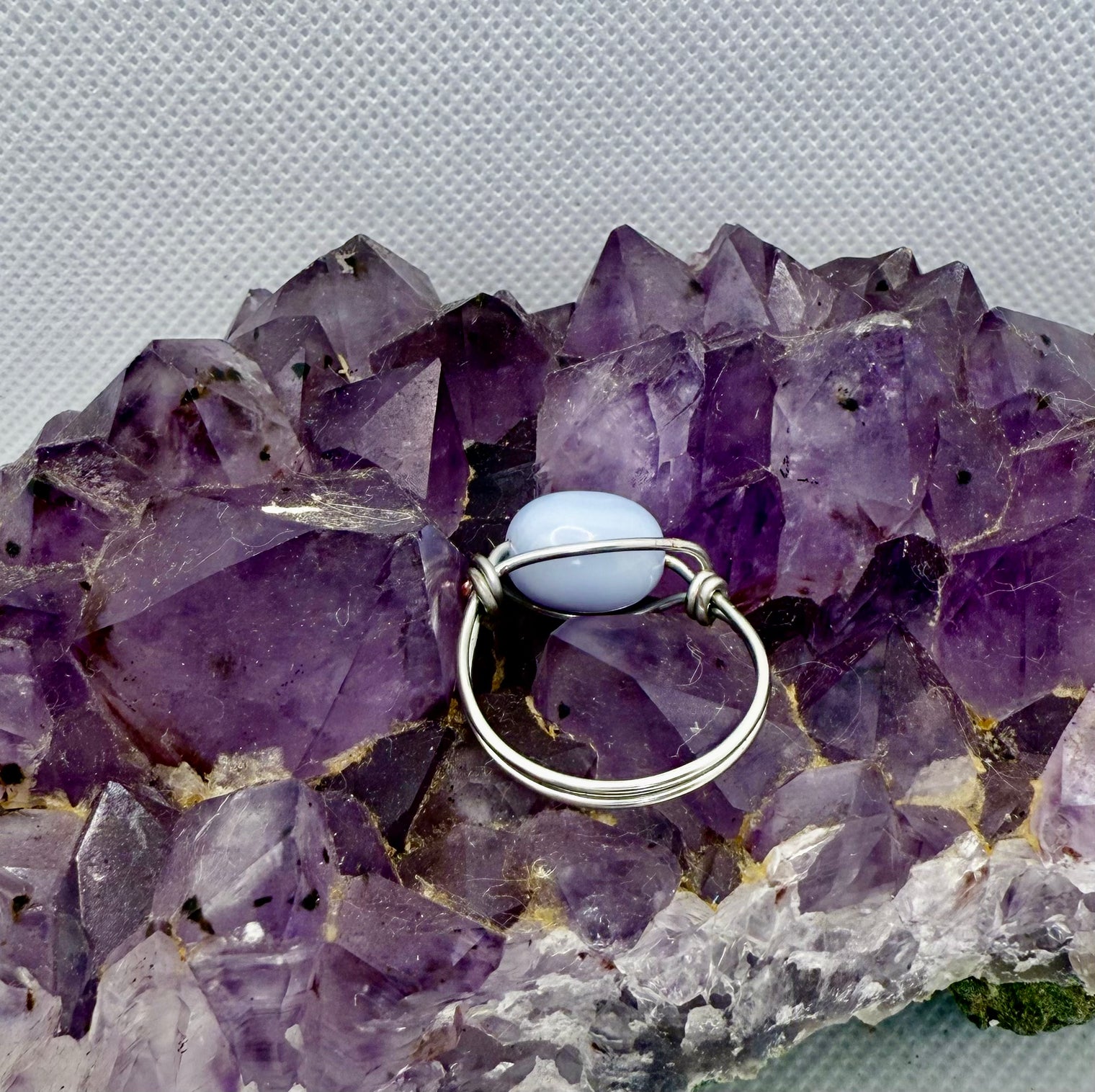 Blue Chalcedony Tinned Copper Bead Ring