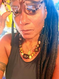African Grassroot and Bronzite and Wood Beads Necklace
