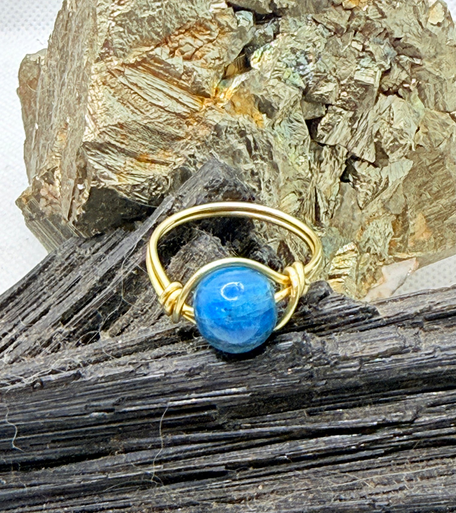 Apatite Brass Bead Ring