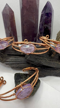 Natural Amethyst Wirewrapped Copper Bracelet